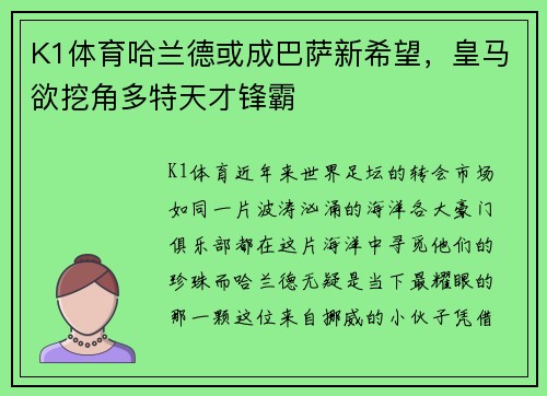 K1体育哈兰德或成巴萨新希望，皇马欲挖角多特天才锋霸