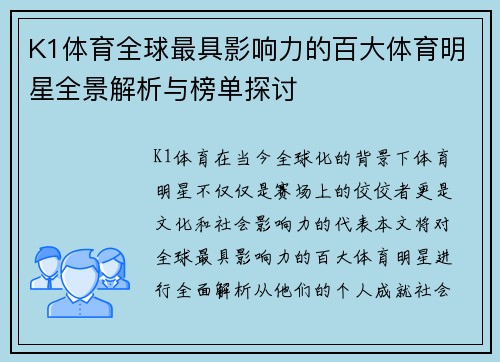 K1体育全球最具影响力的百大体育明星全景解析与榜单探讨